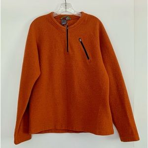 IBEX Merino wool SWEATER vintage 1/4 zip pullover Orange -size XL Wm  (Fits M/L)